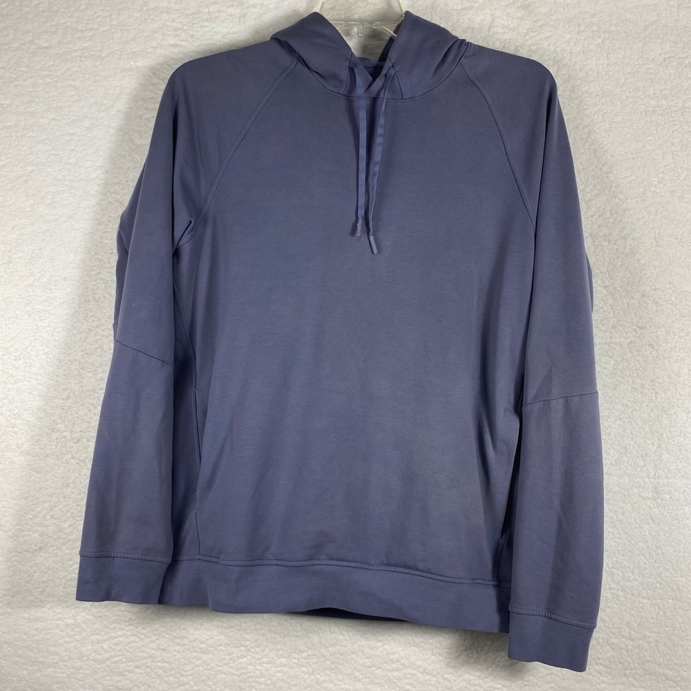 Lululemon Mens City Sweat Pullover Hoodie Blue Gray Size L Raglan Sleeve Pockets